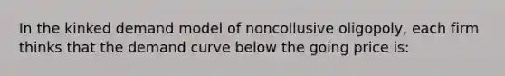 In the kinked demand model of noncollusive oligopoly, each firm thinks that the demand curve below the going price is: