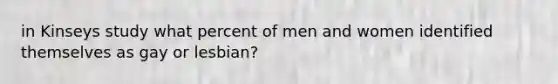 in Kinseys study what percent of men and women identified themselves as gay or lesbian?