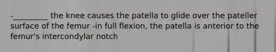 -_________ the knee causes the patella to glide over the pateller surface of the femur -in full flexion, the patella is anterior to the femur's intercondylar notch