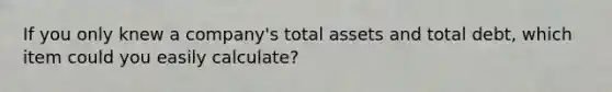 If you only knew a company's total assets and total debt, which item could you easily calculate?