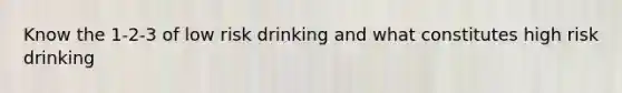 Know the 1-2-3 of low risk drinking and what constitutes high risk drinking