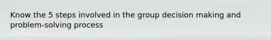 Know the 5 steps involved in the group decision making and problem-solving process