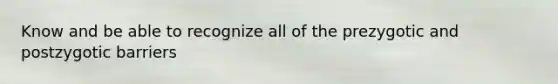 Know and be able to recognize all of the prezygotic and postzygotic barriers