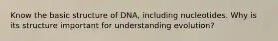 Know the basic structure of DNA, including nucleotides. Why is its structure important for understanding evolution?