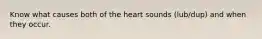 Know what causes both of the heart sounds (lub/dup) and when they occur.