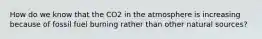 How do we know that the CO2 in the atmosphere is increasing because of fossil fuel burning rather than other natural sources?