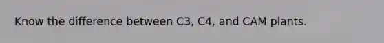 Know the difference between C3, C4, and CAM plants.