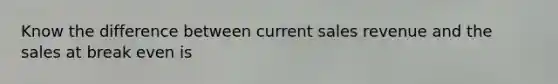 Know the difference between current sales revenue and the sales at break even is