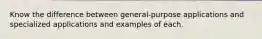 Know the difference between general-purpose applications and specialized applications and examples of each.