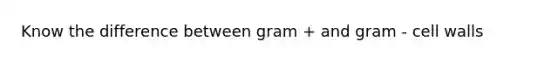 Know the difference between gram + and gram - cell walls