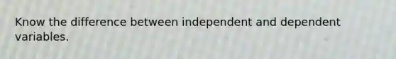 Know the difference between independent and dependent variables.