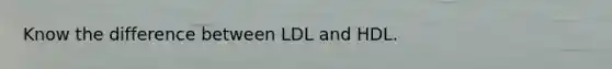 Know the difference between LDL and HDL.