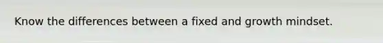 Know the differences between a fixed and growth mindset.