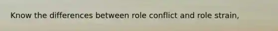 Know the differences between role conflict and role strain,