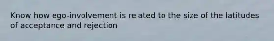Know how ego-involvement is related to the size of the latitudes of acceptance and rejection
