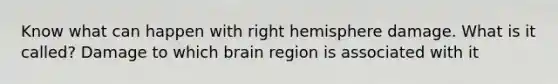 Know what can happen with right hemisphere damage. What is it called? Damage to which brain region is associated with it