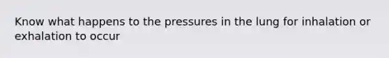 Know what happens to the pressures in the lung for inhalation or exhalation to occur