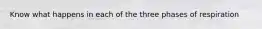 Know what happens in each of the three phases of respiration