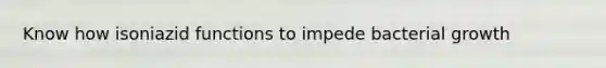 Know how isoniazid functions to impede bacterial growth