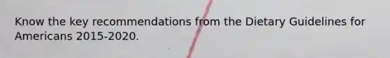 Know the key recommendations from the Dietary Guidelines for Americans 2015-2020.