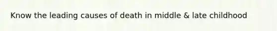 Know the leading causes of death in middle & late childhood