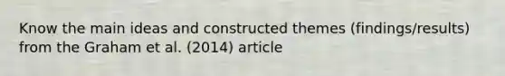 Know the main ideas and constructed themes (findings/results) from the Graham et al. (2014) article