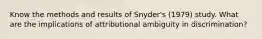 Know the methods and results of Snyder's (1979) study. What are the implications of attributional ambiguity in discrimination?