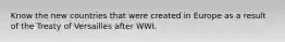 Know the new countries that were created in Europe as a result of the Treaty of Versailles after WWI.