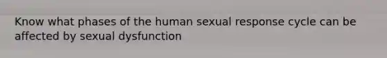 Know what phases of the human sexual response cycle can be affected by sexual dysfunction