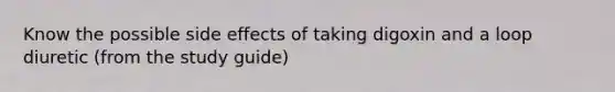 Know the possible side effects of taking digoxin and a loop diuretic (from the study guide)