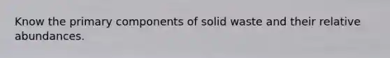 Know the primary components of solid waste and their relative abundances.