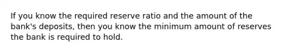 If you know the required reserve ratio and the amount of the bank's deposits, then you know the minimum amount of reserves the bank is required to hold.