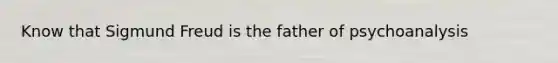 Know that Sigmund Freud is the father of psychoanalysis