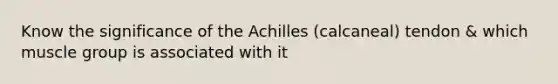 Know the significance of the Achilles (calcaneal) tendon & which muscle group is associated with it