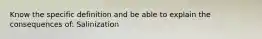 Know the specific definition and be able to explain the consequences of: Salinization