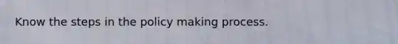 Know the steps in the policy making process.