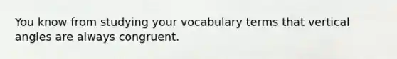 You know from studying your vocabulary terms that <a href='https://www.questionai.com/knowledge/kEL1Rsq2rD-vertical-angles' class='anchor-knowledge'>vertical angles</a> are always congruent. <A and <G are not congruent. You conclude that <A and <G are not vertical angles. Is this an example of inductive reasoning or deductive reasoning?