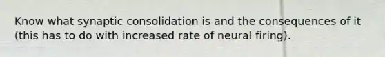 Know what synaptic consolidation is and the consequences of it (this has to do with increased rate of neural firing).