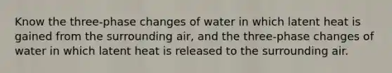 Know the three-phase changes of water in which latent heat is gained from the surrounding air, and the three-phase changes of water in which latent heat is released to the surrounding air.