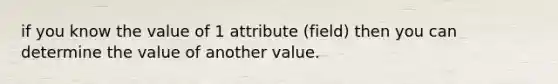 if you know the value of 1 attribute (field) then you can determine the value of another value.