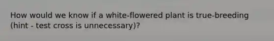 How would we know if a white-flowered plant is true-breeding (hint - test cross is unnecessary)?