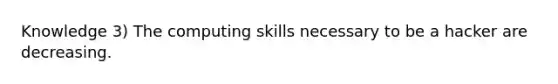 Knowledge 3) The computing skills necessary to be a hacker are decreasing.