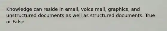Knowledge can reside in email, voice mail, graphics, and unstructured documents as well as structured documents. True or False
