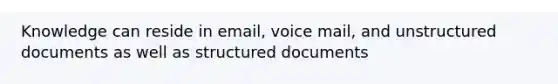 Knowledge can reside in email, voice mail, and unstructured documents as well as structured documents