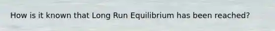 How is it known that Long Run Equilibrium has been reached?