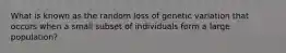 What is known as the random loss of genetic variation that occurs when a small subset of individuals form a large population?
