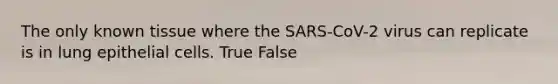 The only known tissue where the SARS-CoV-2 virus can replicate is in lung epithelial cells. True False