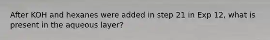 After KOH and hexanes were added in step 21 in Exp 12, what is present in the aqueous layer?