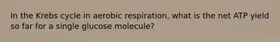 In the Krebs cycle in aerobic respiration, what is the net ATP yield so far for a single glucose molecule?