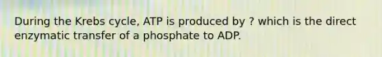 During the Krebs cycle, ATP is produced by ? which is the direct enzymatic transfer of a phosphate to ADP.